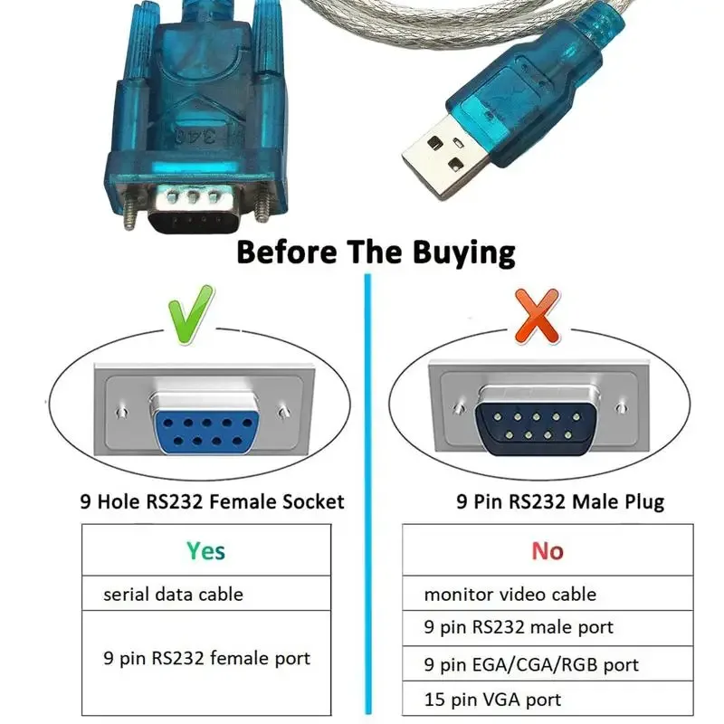 Câble Adaptateur USB 2.0 vers RS-232 Série DB9 (0,8 m) - Image 2