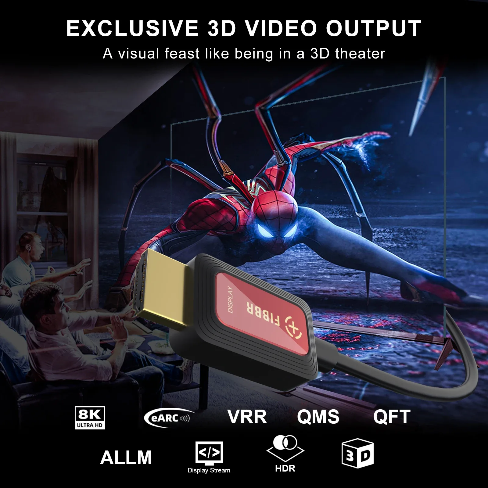 Câble HDMI 2.1 en Fibre Optique FIBBR - 8K @ 60Hz / 4K @ 120Hz - 48 Gbps - eARC & HDR - Image 5