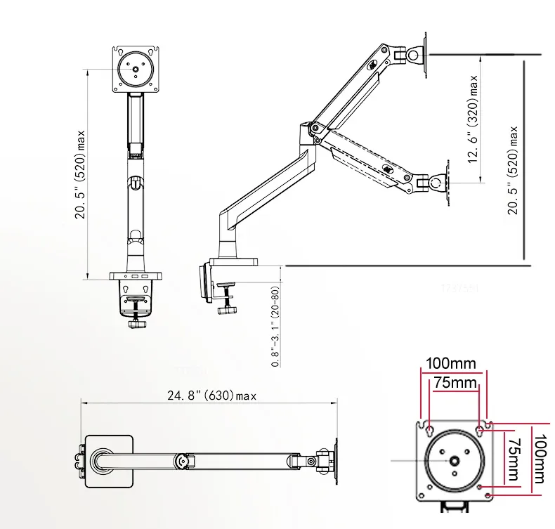 Support de moniteur à ressort à gaz NB G40/G45 pour écrans plats et incurvés de 22 à 40 pouces (3-15 kg) - Image 5