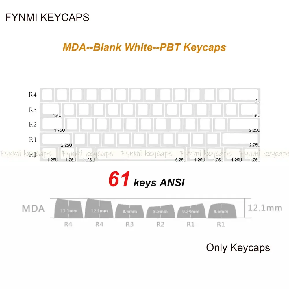 Set de touches PBT Fynmi - Profil MDA - Blanc Vierge - 61 à 144 touches - ANSI/ISO - Sublimation thermique slide 15