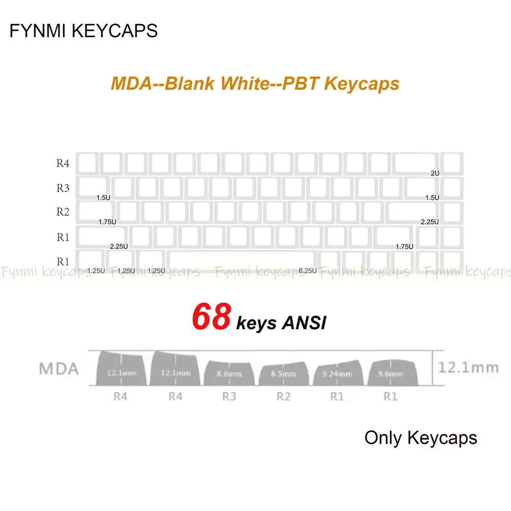 Set de touches PBT Fynmi - Profil MDA - Blanc Vierge - 61 à 144 touches - ANSI/ISO - Sublimation thermique slide 11
