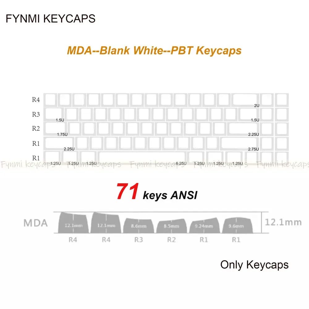 Set de touches PBT Fynmi - Profil MDA - Blanc Vierge - 61 à 144 touches - ANSI/ISO - Sublimation thermique slide 12