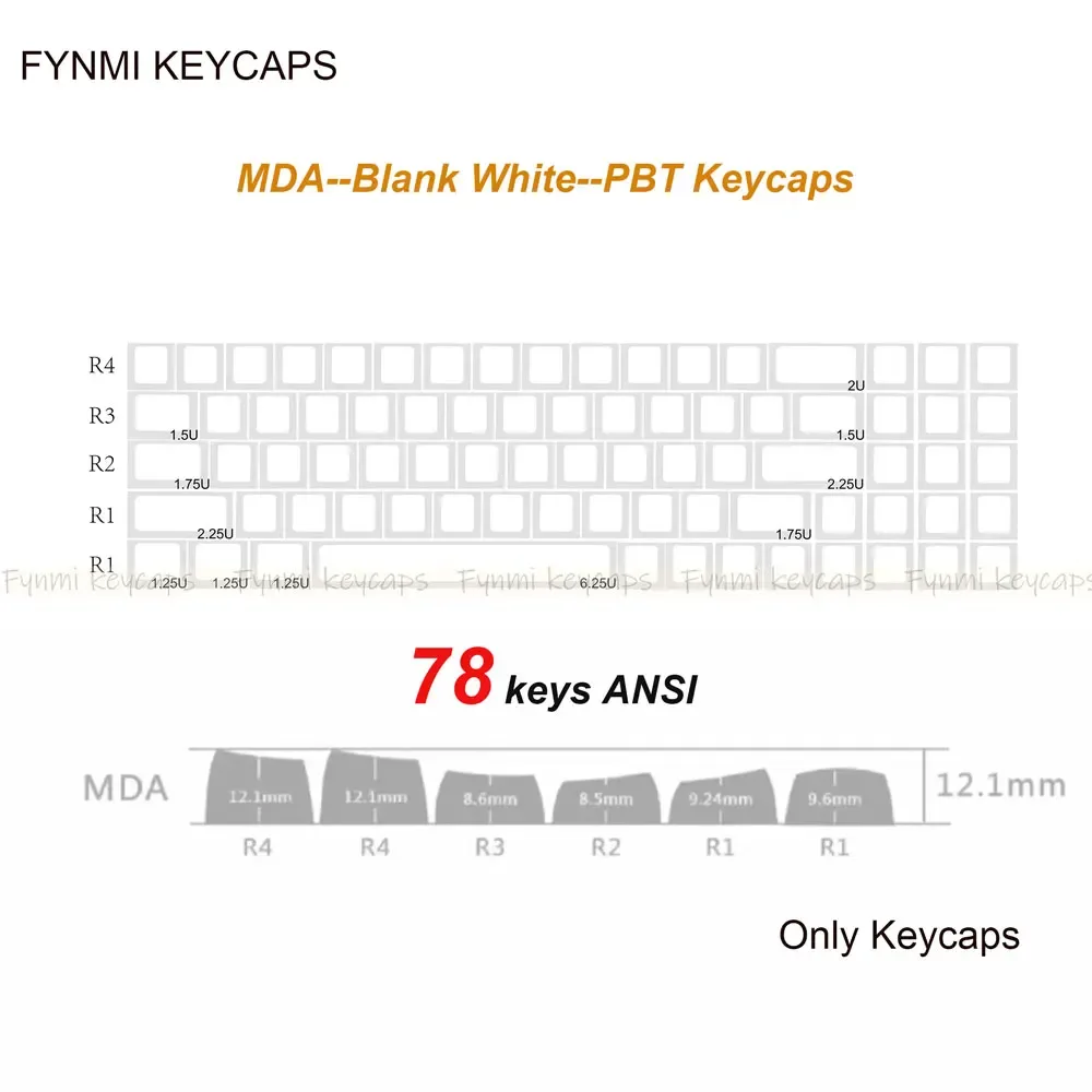 Set de touches PBT Fynmi - Profil MDA - Blanc Vierge - 61 à 144 touches - ANSI/ISO - Sublimation thermique slide 13