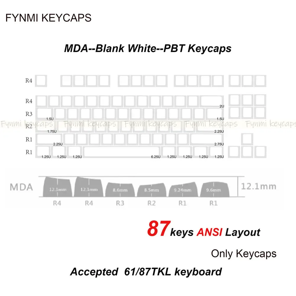 Set de touches PBT Fynmi - Profil MDA - Blanc Vierge - 61 à 144 touches - ANSI/ISO - Sublimation thermique slide 14