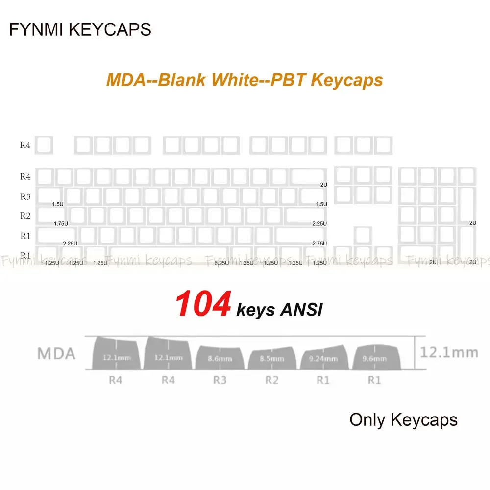 Set de touches PBT Fynmi - Profil MDA - Blanc Vierge - 61 à 144 touches - ANSI/ISO - Sublimation thermique slide 7