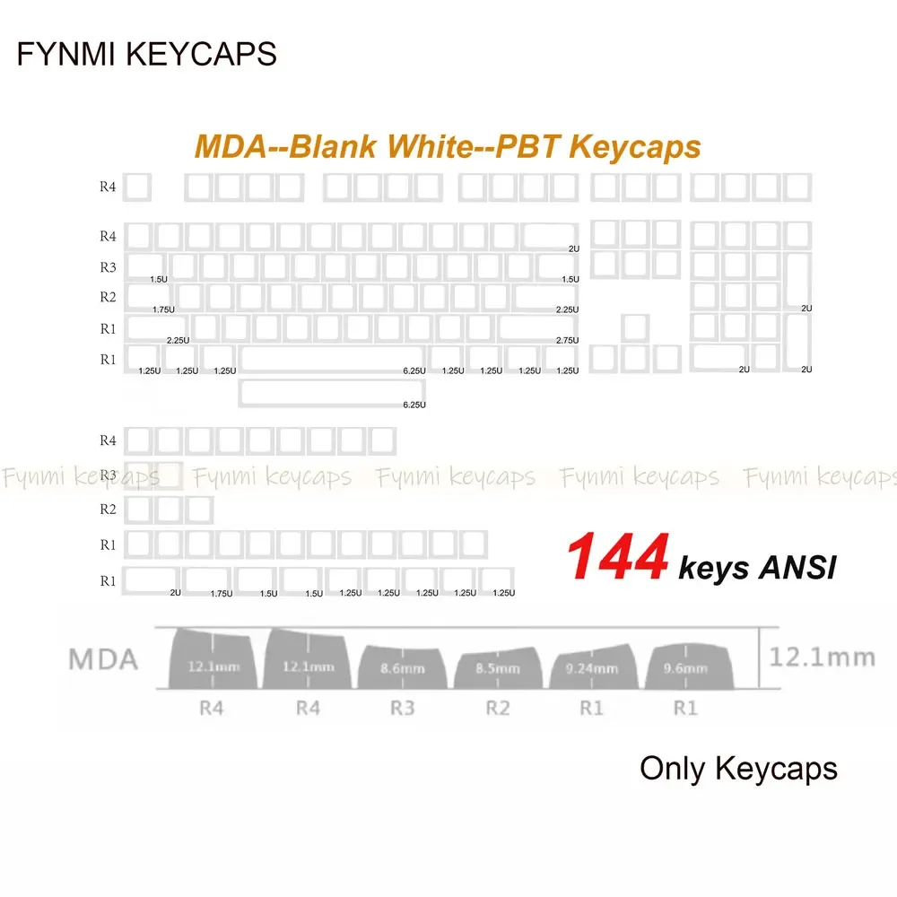 Set de touches PBT Fynmi - Profil MDA - Blanc Vierge - 61 à 144 touches - ANSI/ISO - Sublimation thermique slide 10
