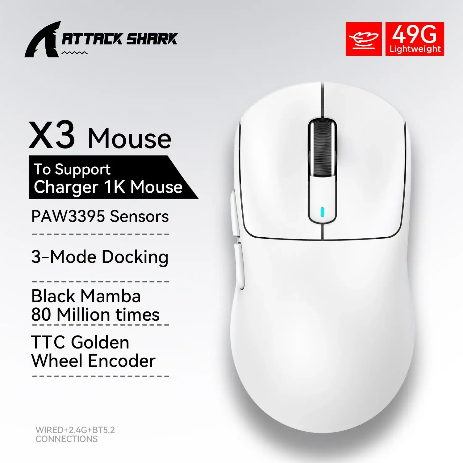 ATTACK SHARK X3 Souris de Jeu Sans Fil, Tri-Mode, Capteur PAW3395, 4K, Rouge slide 12