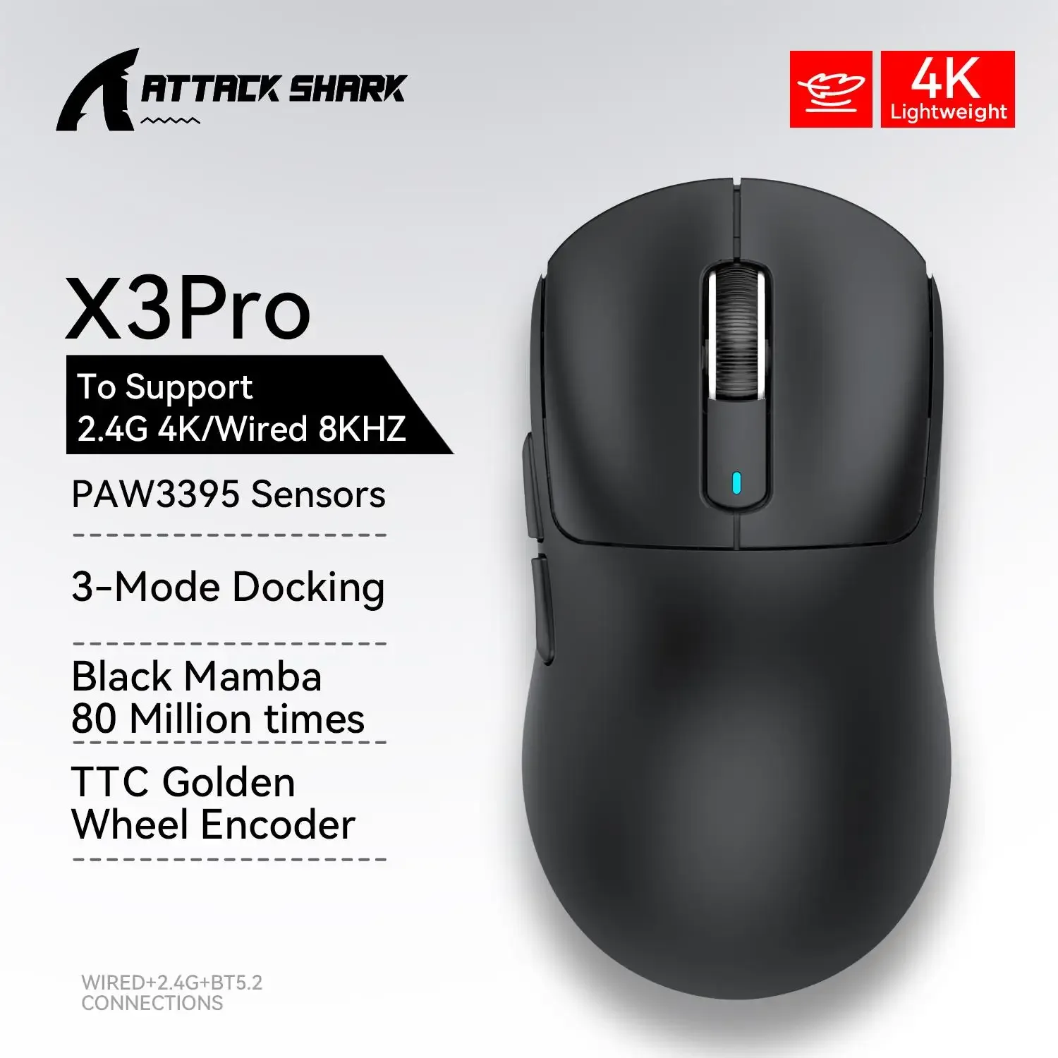 ATTACK SHARK X3 Souris de Jeu Sans Fil, Tri-Mode, Capteur PAW3395, 4K, Rouge slide 11