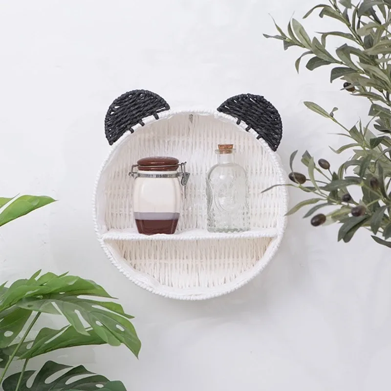 Étagère murale en rotin avec oreilles d'ours et panier de rangement suspendu - Image 5
