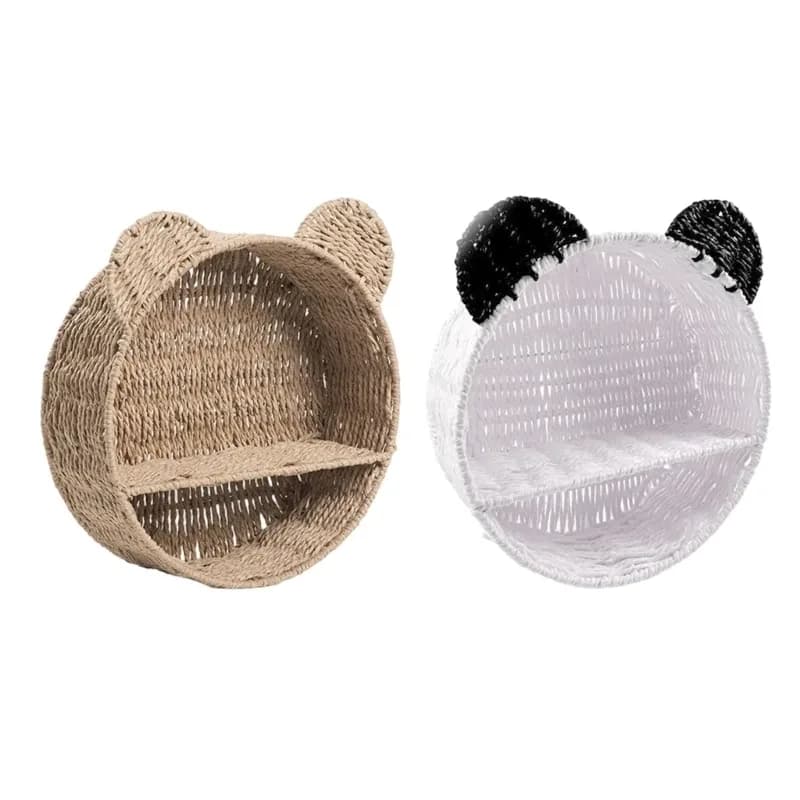 Étagère murale en rotin avec oreilles d'ours et panier de rangement suspendu - Image 2