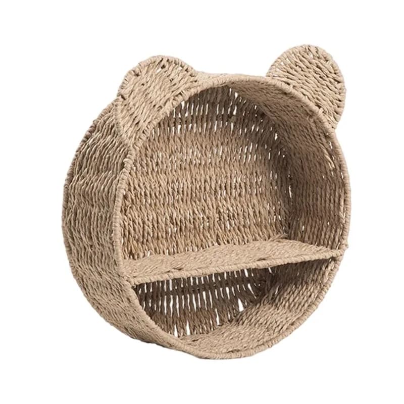 Étagère murale en rotin avec oreilles d'ours et panier de rangement suspendu slide 7
