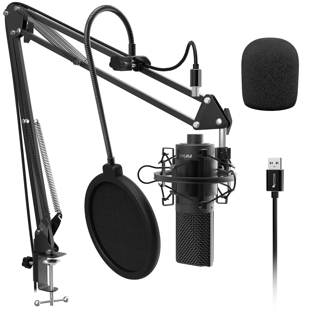 Microphone USB FIFINE K780 avec bras articulé, support antichoc et filtre anti-pop pour podcast et voix off