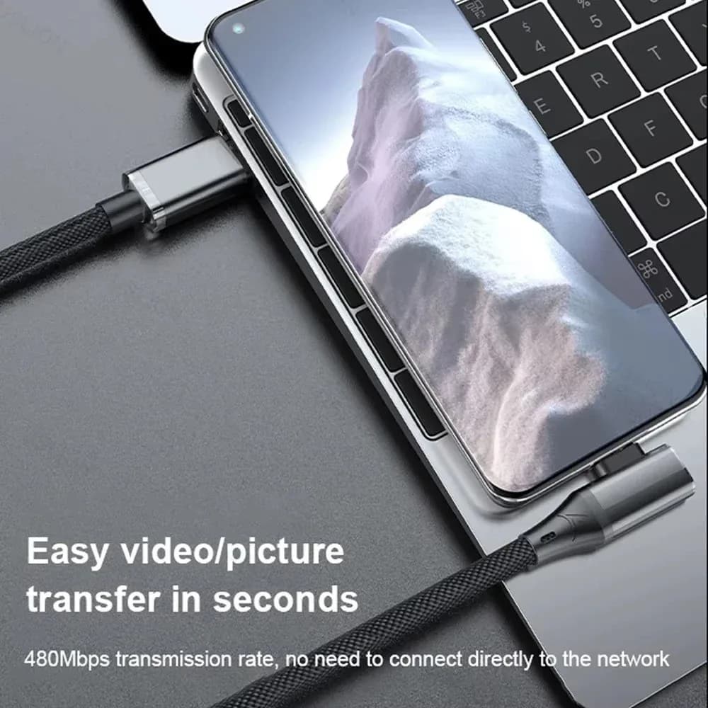 Câble USB-C vers USB-C 120W 6A - Connecteur Coudé à 90° - Charge Rapide et Transfert de Données - Image 6
