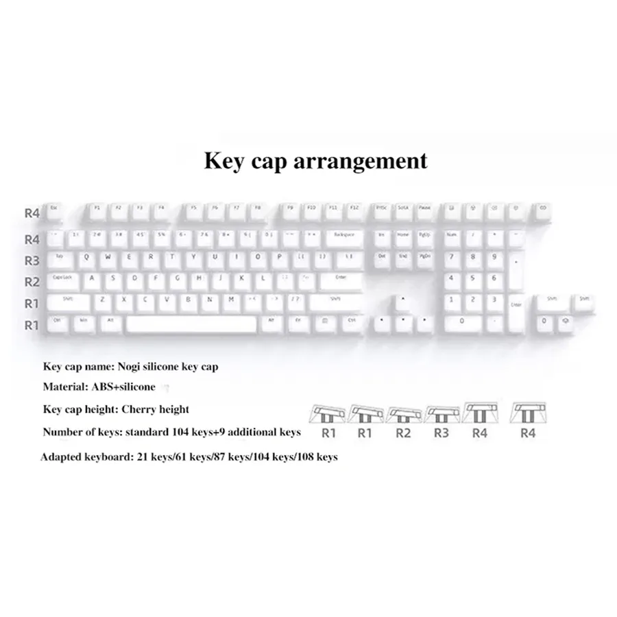Nogi - Set de 104 touches en silicone profil Cherry pour clavier mécanique, silencieux (21/61/87/104/108 touches) - Image 3