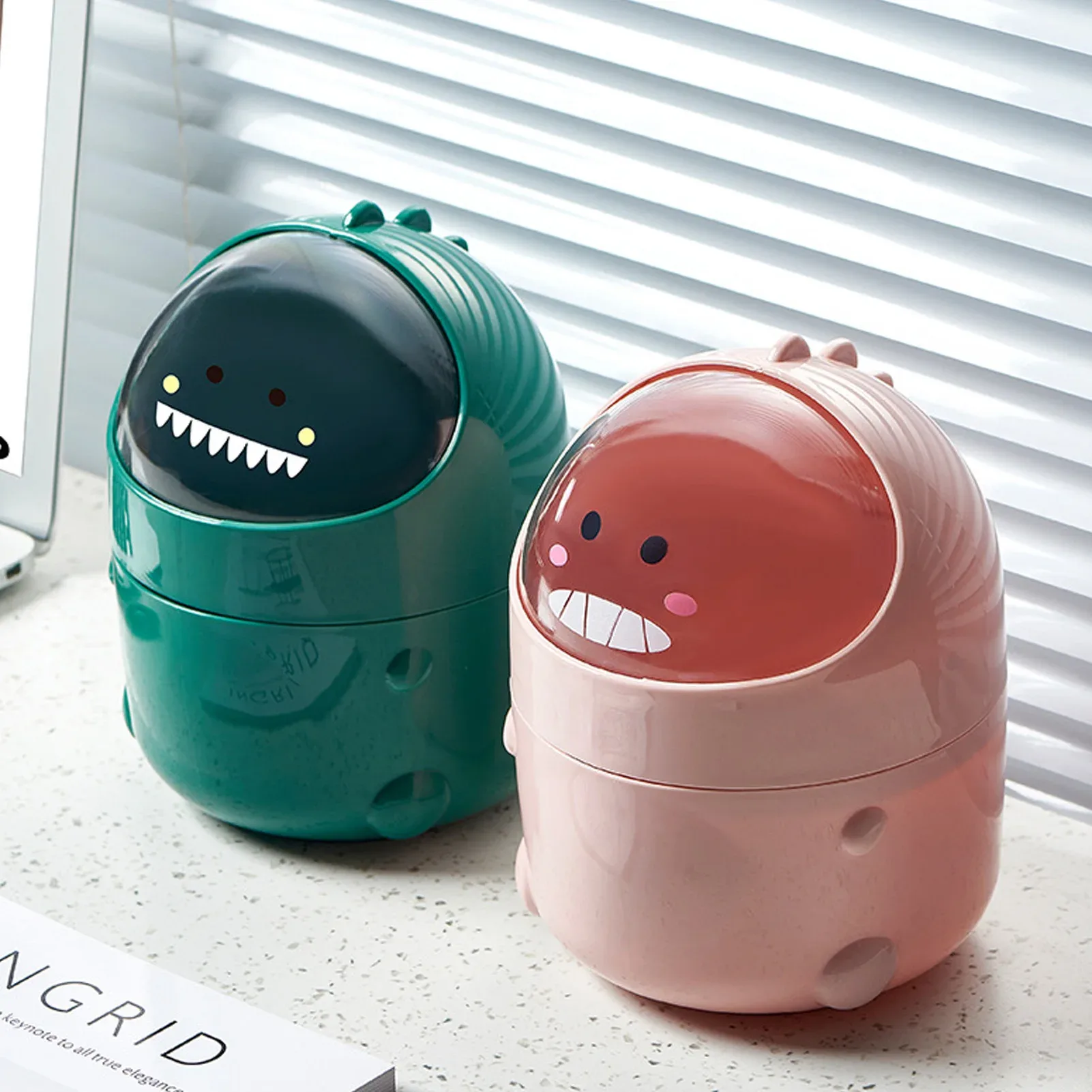 Mini poubelle de bureau dinosaure à couvercle amovible