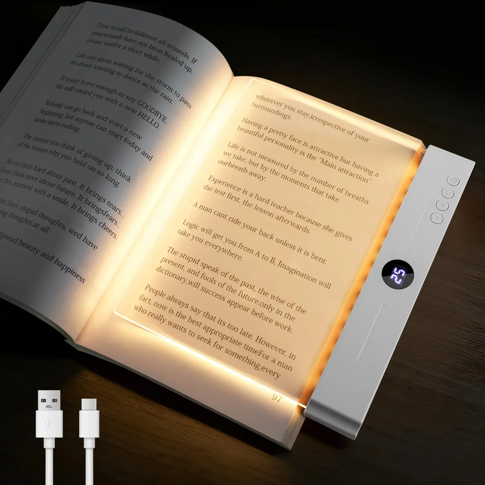 Lampe de lecture LED rechargeable USB - Design plat et transparent, 3 modes de couleur et minuterie