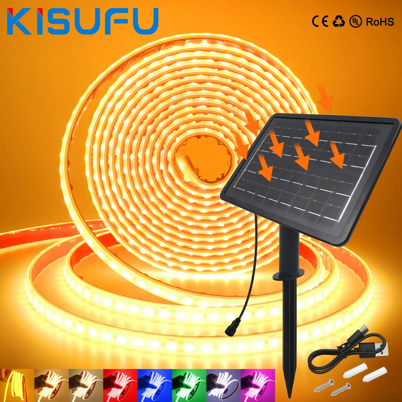 Ruban LED Solaire Extérieur IP68 - 8 Modes d'Éclairage - 9 Couleurs