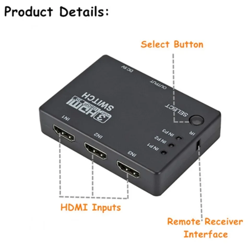Commutateur HDMI 3 ports 1080p avec télécommande et commutation automatique - Image 3