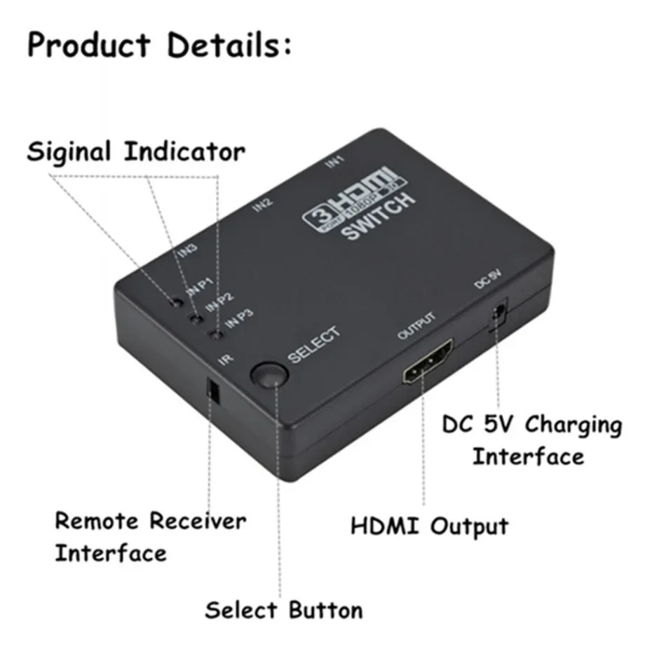 Commutateur HDMI 3 ports 1080p avec télécommande et commutation automatique - Image 2