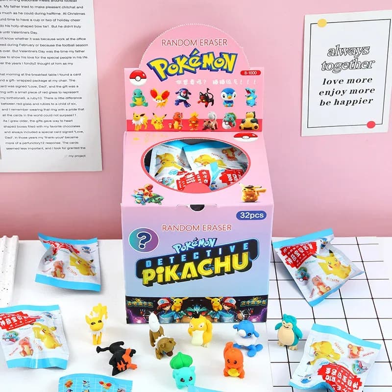Lot de 32 gommes figurines : Pikachu, Hello Kitty, Stitch et Capybara
