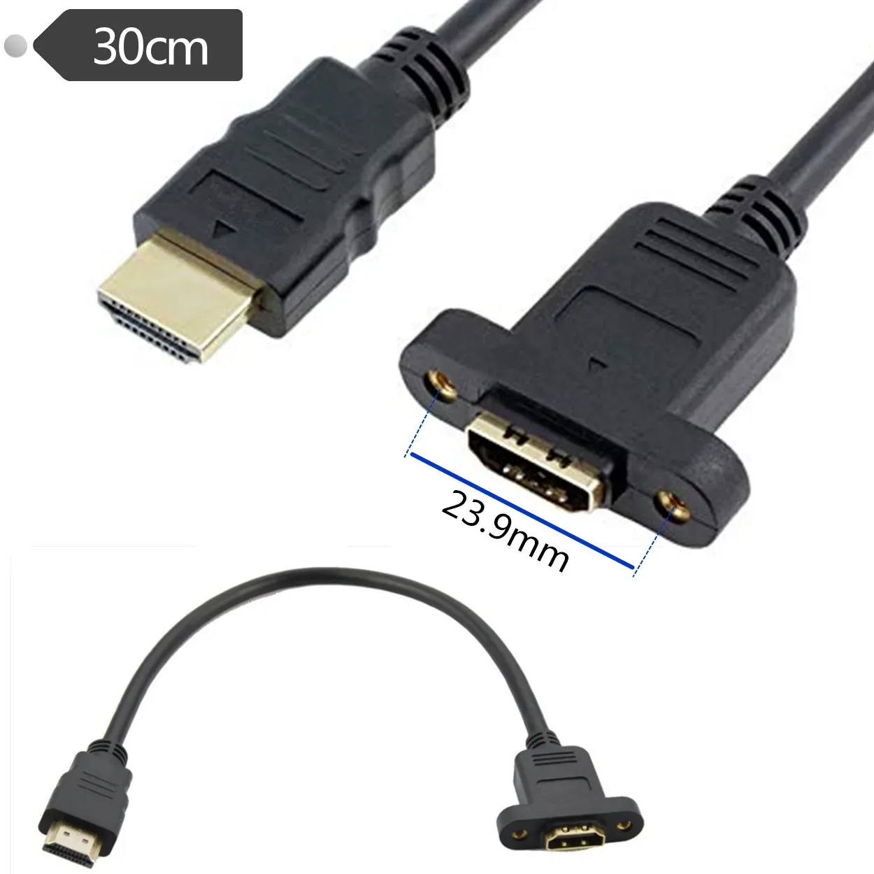 Rallonge HDMI 1.4 Mâle vers Femelle avec Montage sur Panneau - 30 cm