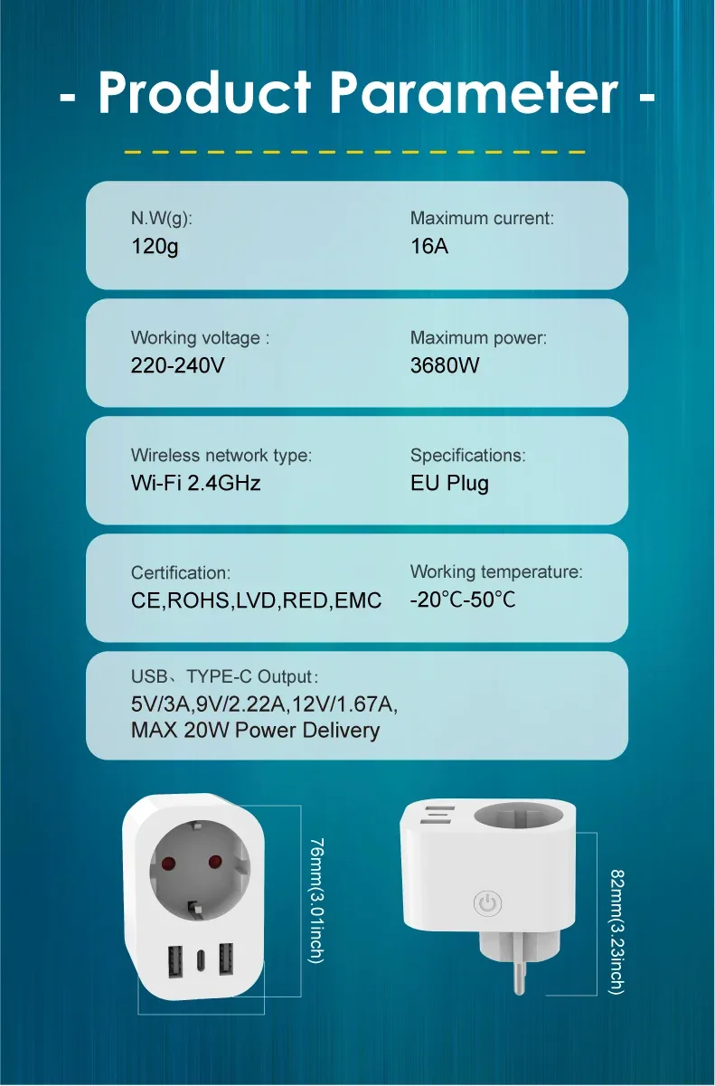 Prise connectée Wi-Fi avec charge rapide 20W, suivi de consommation et commande vocale - Compatible Alexa et Google Home slide 3