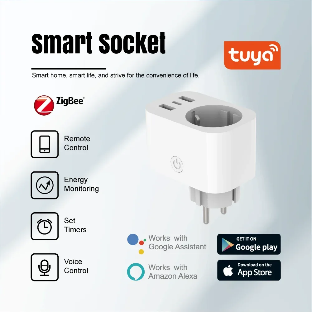 Prise connectée Wi-Fi avec charge rapide 20W, suivi de consommation et commande vocale - Compatible Alexa et Google Home