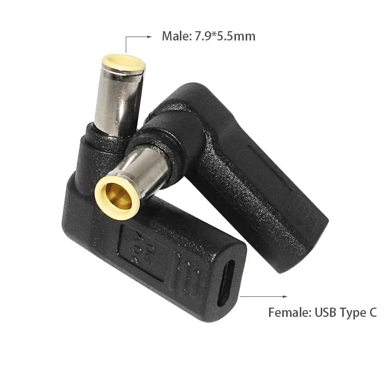Adaptateur USB-C femelle vers DC 7,9 x 5,5 mm coudé pour Lenovo Thinkpad