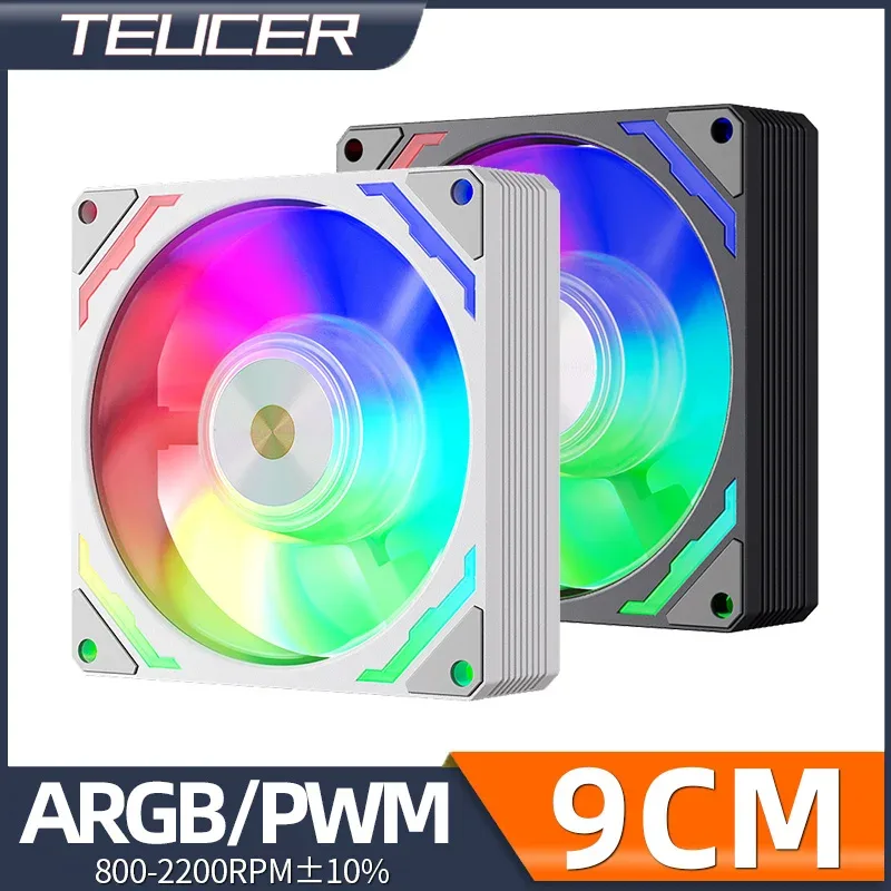 Teucer Ventilateur de Boîtier PC 90mm PWM ARGB - 800-2200 tr/min - Image 1