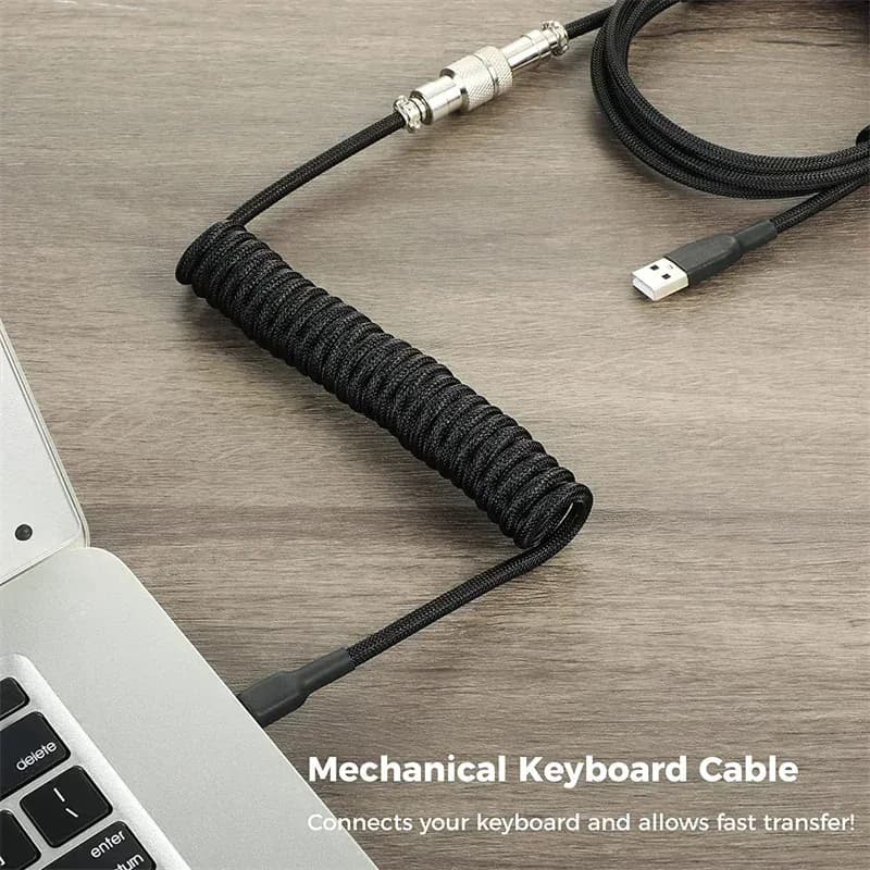 Câble USB-C spiralé pour clavier mécanique avec connecteur aviateur (3m) - Image 2