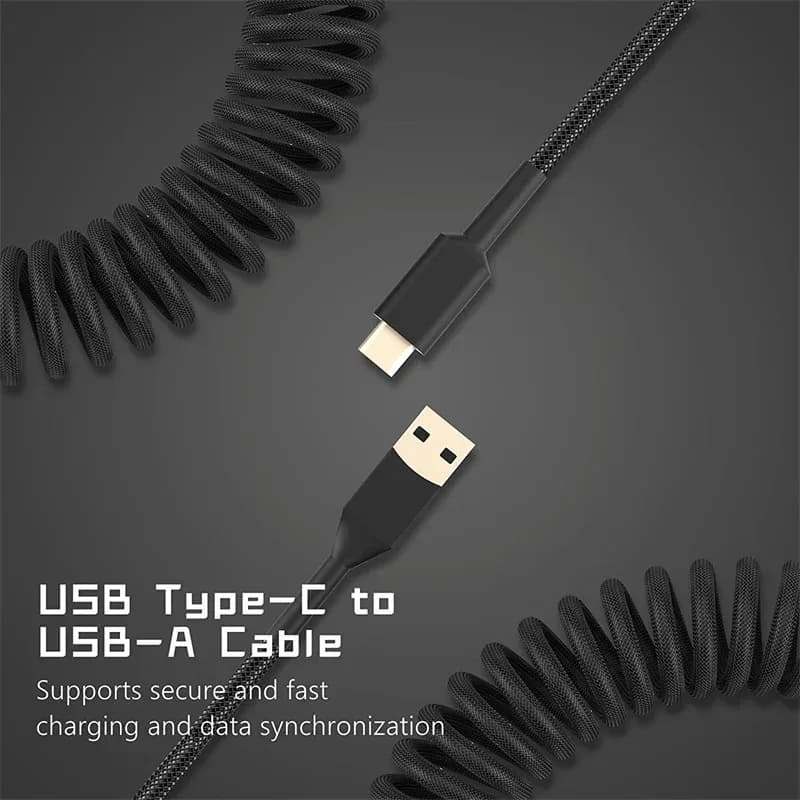 Câble USB-C spiralé pour clavier mécanique avec connecteur aviateur (3m) - Image 3