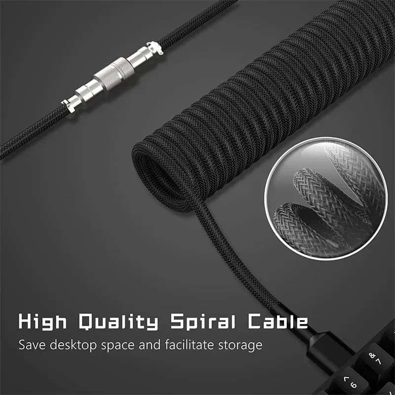Câble USB-C spiralé pour clavier mécanique avec connecteur aviateur (3m) - Image 1
