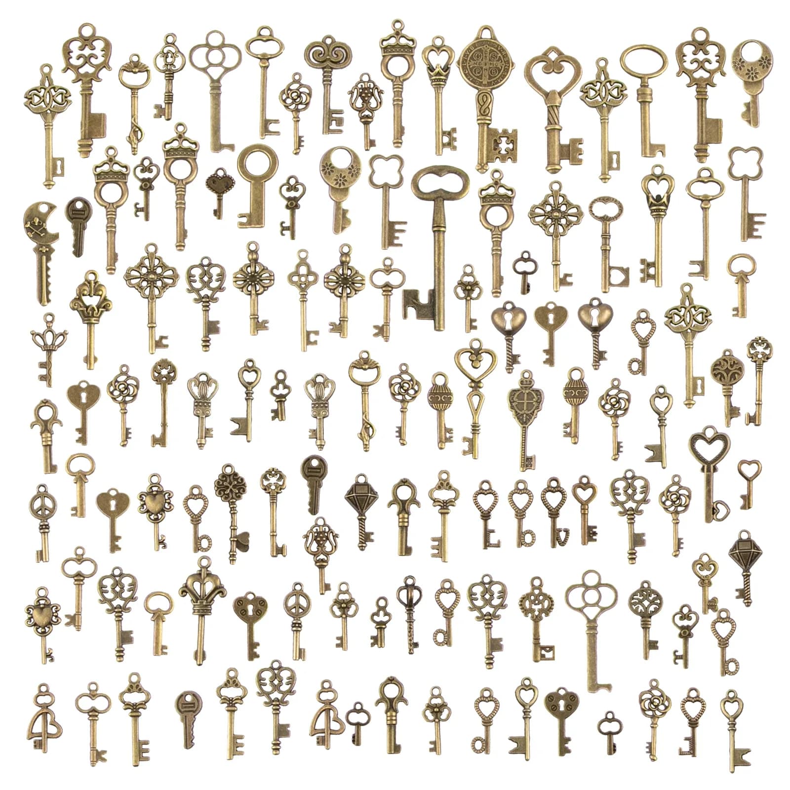 Lot de 125 clés vintage en bronze antique pour la création de bijoux