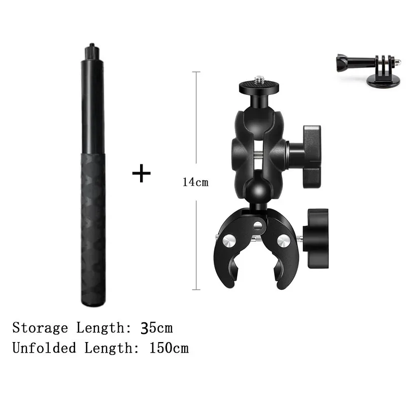 Double support de fixation moto avec perche à selfie extensible 1,5 m pour caméras d'action slide 17