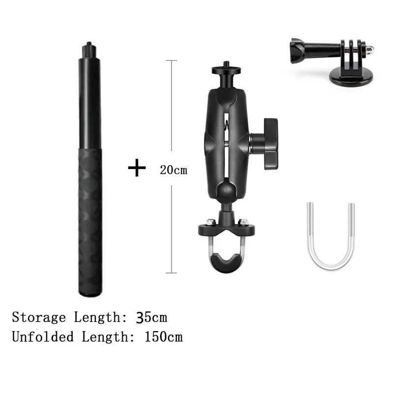 Double support de fixation moto avec perche à selfie extensible 1,5 m pour caméras d'action slide 13