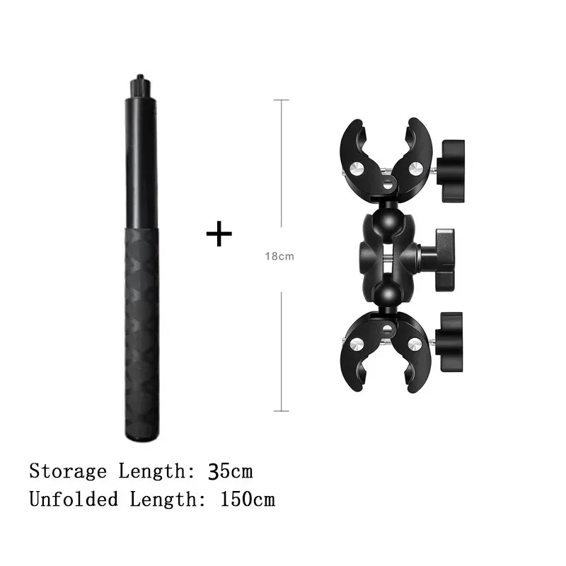 Double support de fixation moto avec perche à selfie extensible 1,5 m pour caméras d'action slide 10