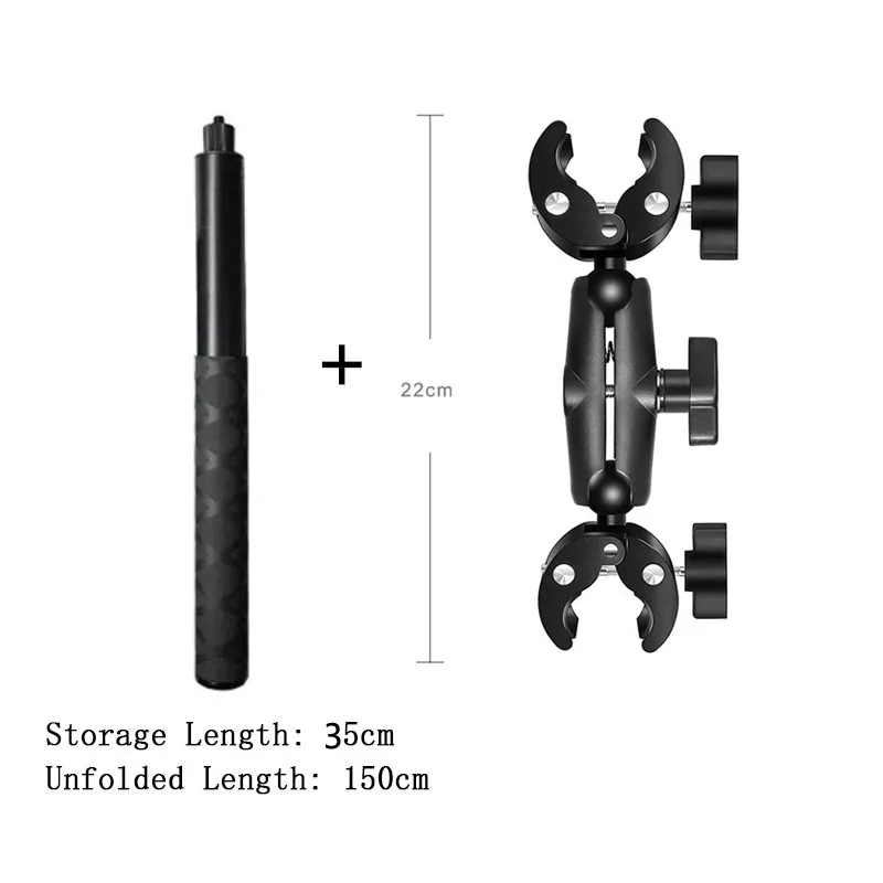 Double support de fixation moto avec perche à selfie extensible 1,5 m pour caméras d'action slide 9