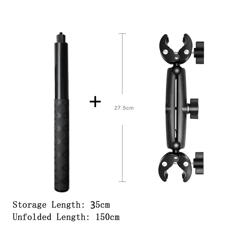 Double support de fixation moto avec perche à selfie extensible 1,5 m pour caméras d'action slide 8