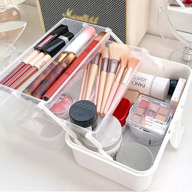 Organisateur de maquillage portable à 3 niveaux pour palettes et poudres
