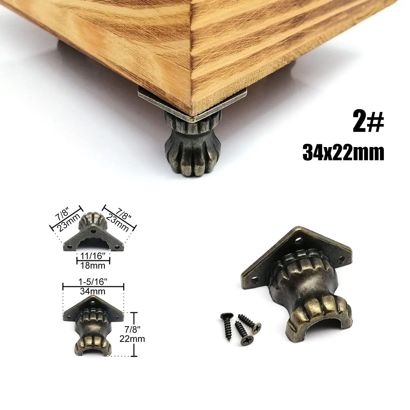 Lot de 4 pieds décoratifs en bronze antique pour boîtes à bijoux et coffrets en bois slide 8