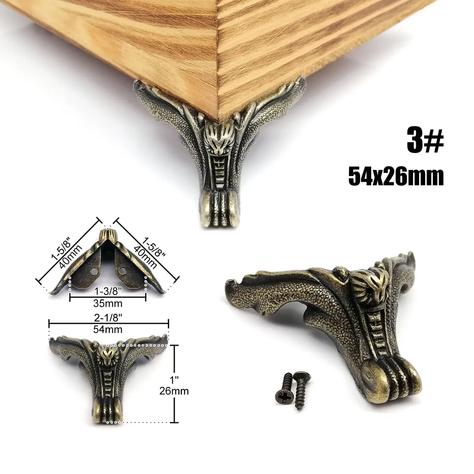 Lot de 4 pieds décoratifs en bronze antique pour boîtes à bijoux et coffrets en bois slide 9