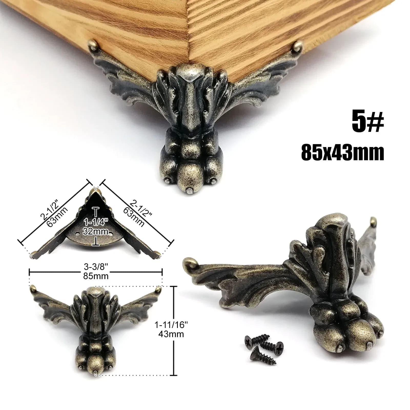 Lot de 4 pieds décoratifs en bronze antique pour boîtes à bijoux et coffrets en bois slide 11