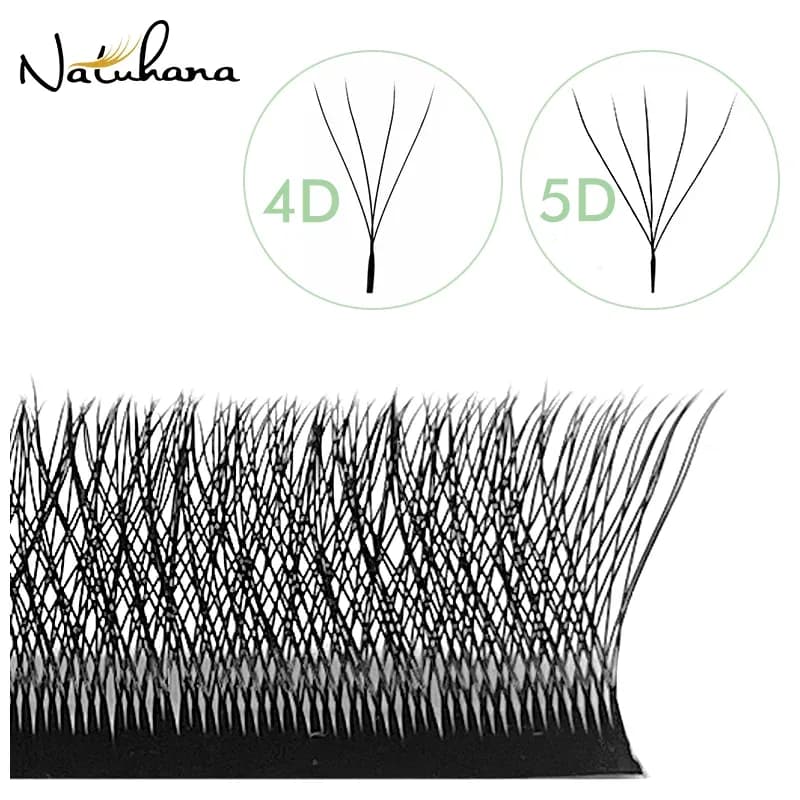 NATUHANA - Extensions de cils en W 4D/5D - Volume pré-fait 0,07 mm - Courbure C/D