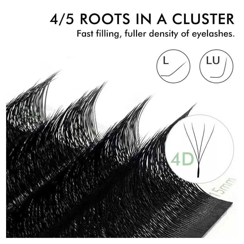 NATUHANA - Extensions de cils en W 4D/5D - Volume pré-fait 0,07 mm - Courbure C/D slide 2