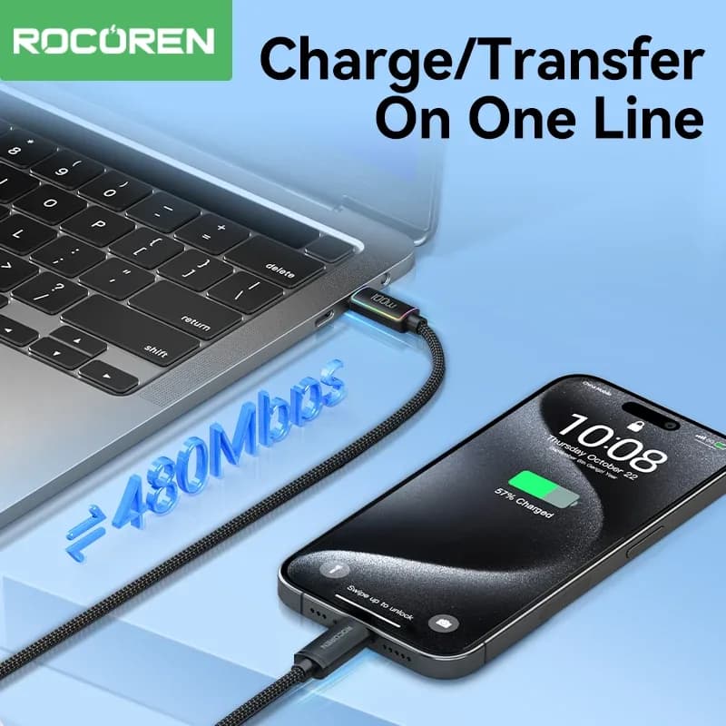 Rocoren - Câble USB-C vers USB-C 100W - Charge Rapide 5A PD 3.1 pour MacBook, iPad et iPhone - Image 4