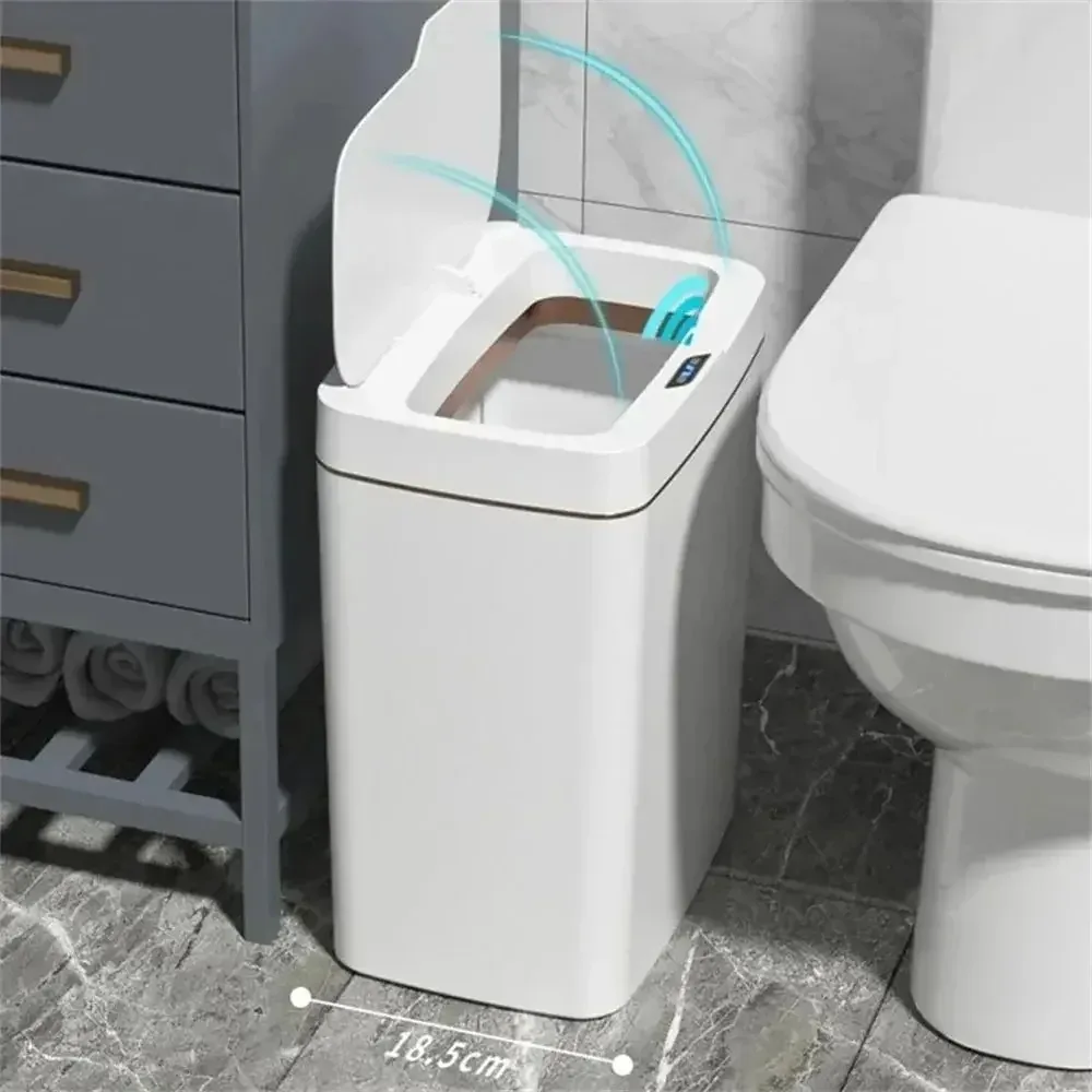Poubelle de salle de bain intelligente 15L à capteur sans contact, design étroit