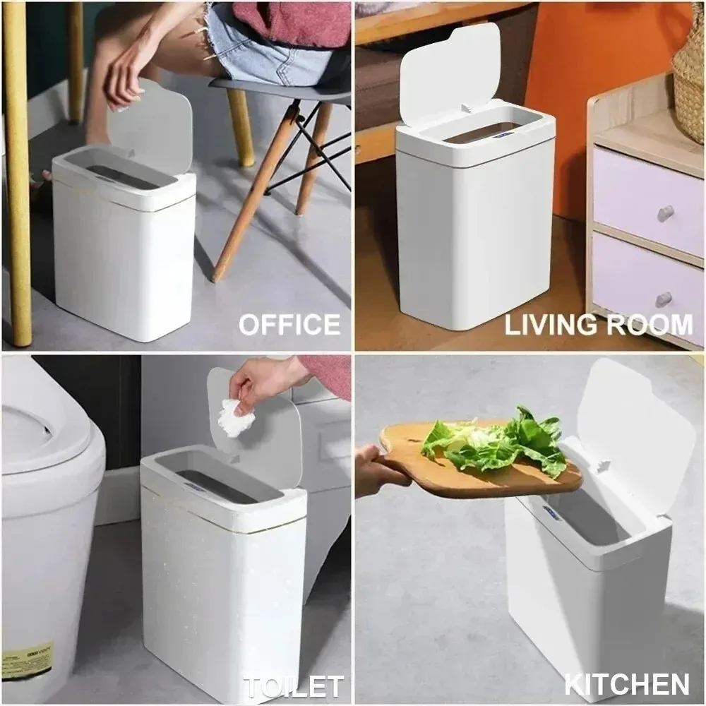 Poubelle de salle de bain intelligente 15L à capteur sans contact, design étroit slide 4