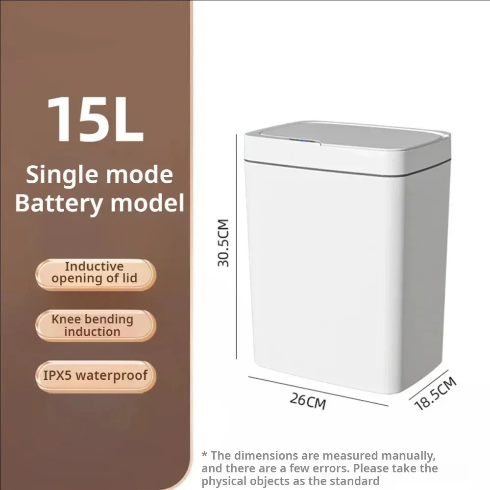 Poubelle de salle de bain intelligente 15L à capteur sans contact, design étroit slide 5