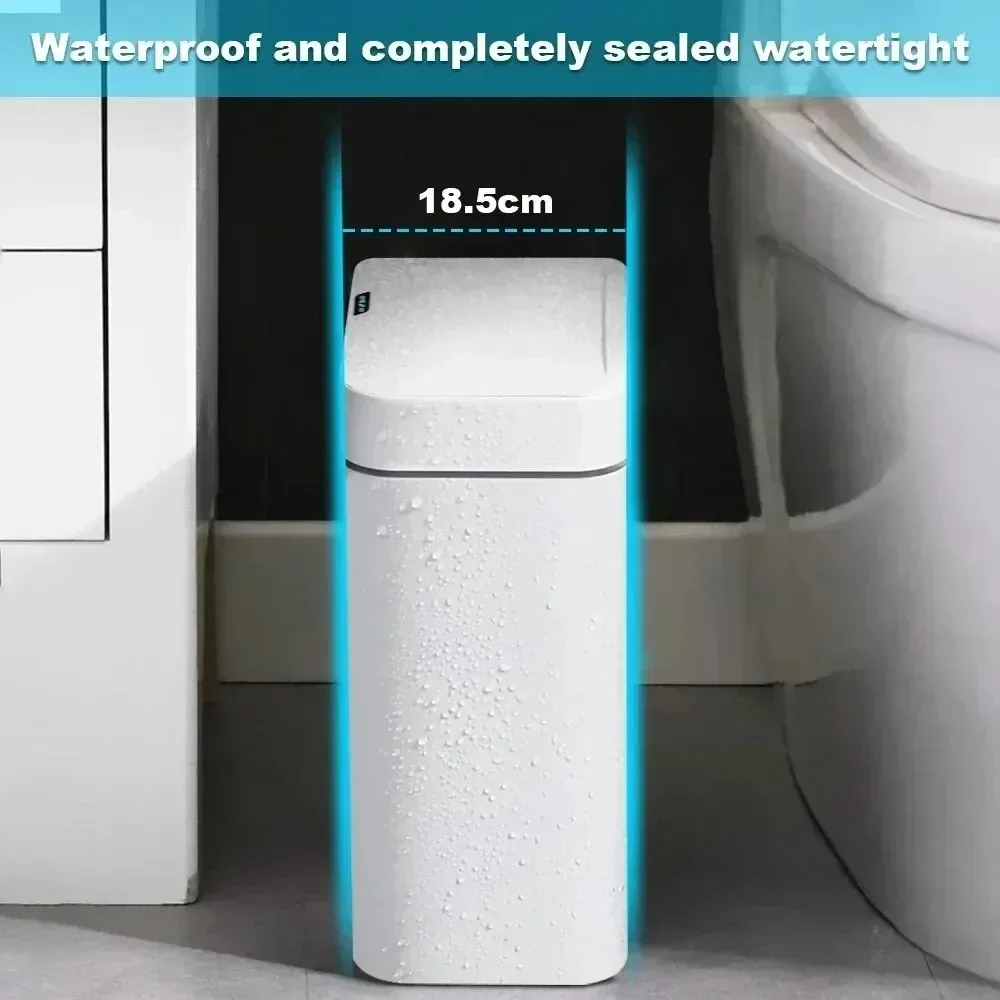 Poubelle de salle de bain intelligente 15L à capteur sans contact, design étroit slide 3