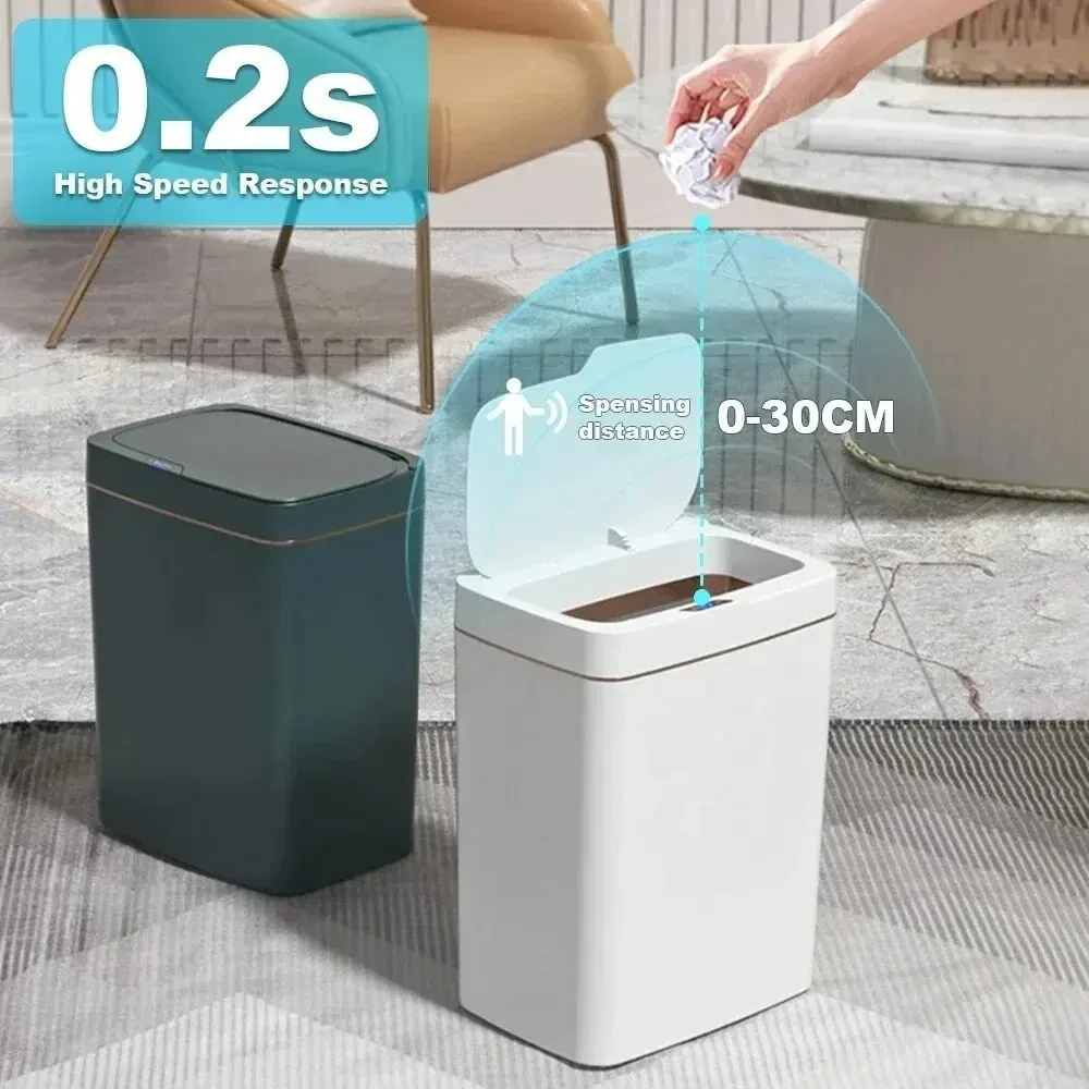 Poubelle de salle de bain intelligente 15L à capteur sans contact, design étroit slide 2